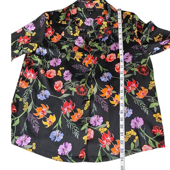 Who What Wear Black Floral Satin Button-Down Blouse – Size Small NWOT Wide Cuffs - Picture 6 of 10